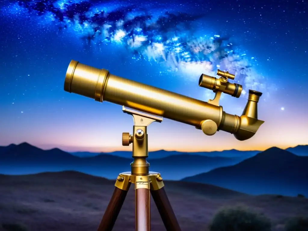 Un telescopio vintage en un cielo estrellado con la Vía Láctea