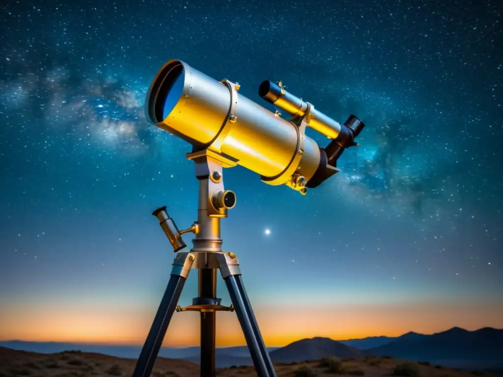 Un telescopio vintage bajo un cielo estrellado, transmite la fascinación y la historia de la astronomía