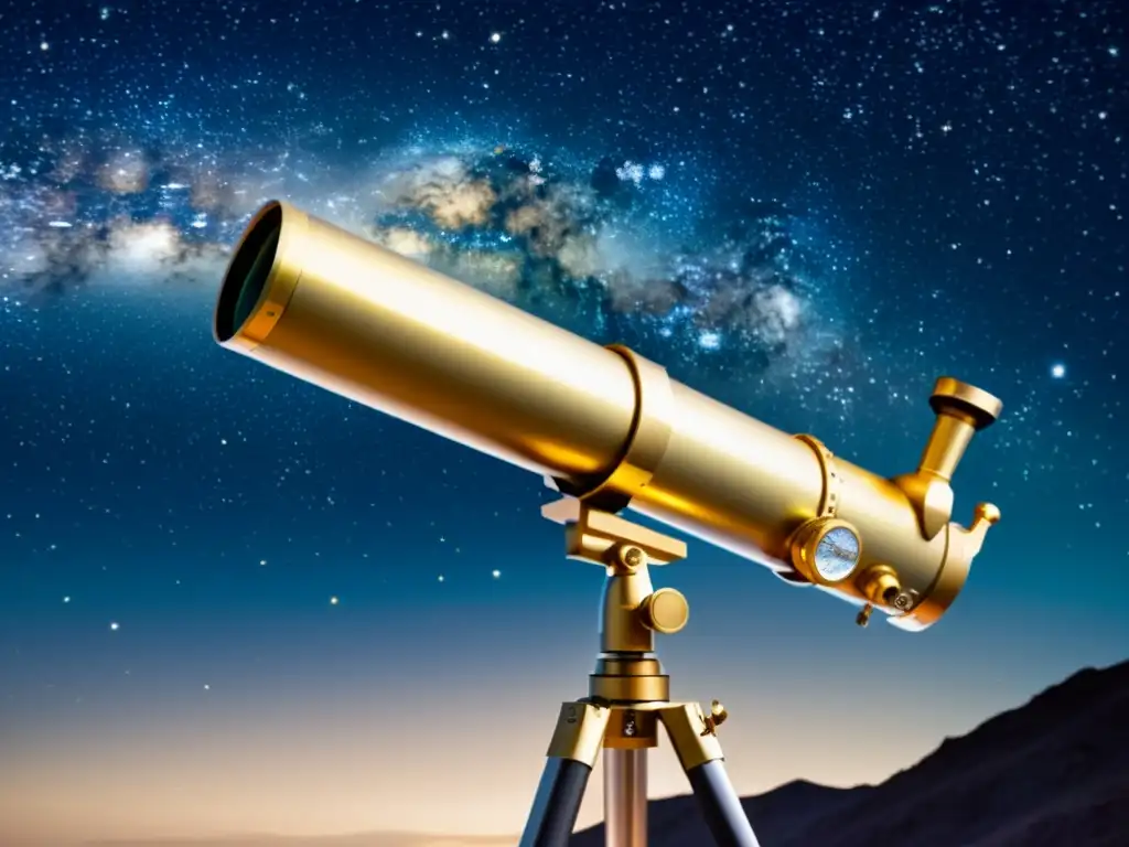 Telescopio vintage apuntando al cielo estrellado, evocando la maravilla y descubrimiento