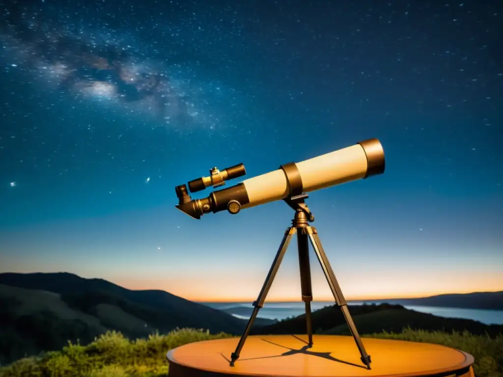 Un telescopio vintage apuntando al cielo nocturno con exposiciones largas para astrofotógrafos principiantes