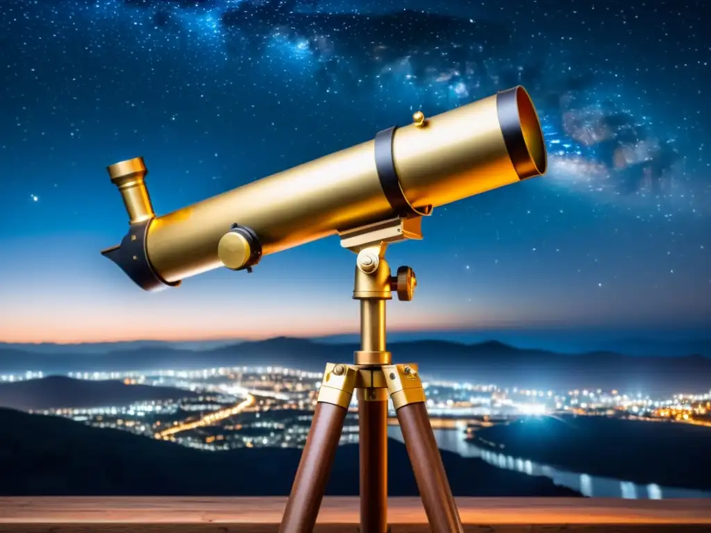 Telescopio vintage bajo cielos estrellados, evocando la maravilla de la astronomía amateur bajo cielos iluminados