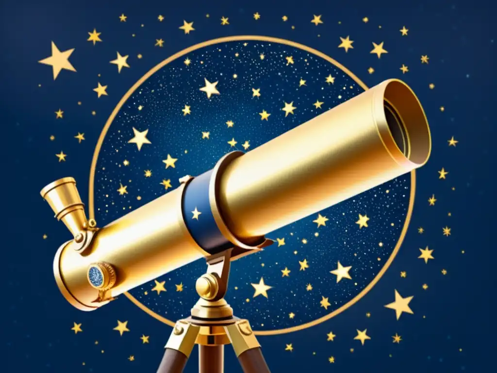 Exploración estelar: Telescopio vintage bajo cielos estrellados Un telescopio vintage observa constelaciones en una noche estrellada, evocando la maravilla de la exploración científica