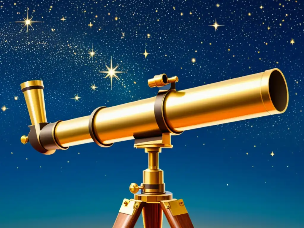 Un telescopio vintage apuntando a un deslumbrante cielo estrellado, evocando asombro y exploración