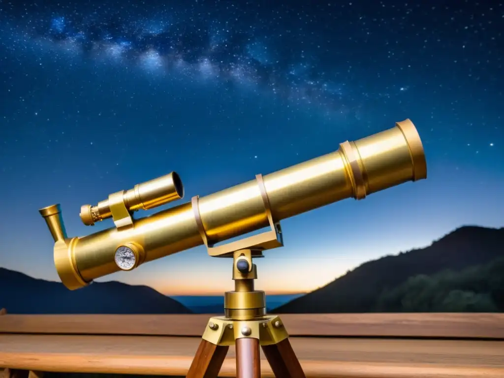 Telescopio vintage con detalles de latón observando estrellas antiguas en la noche estrellada