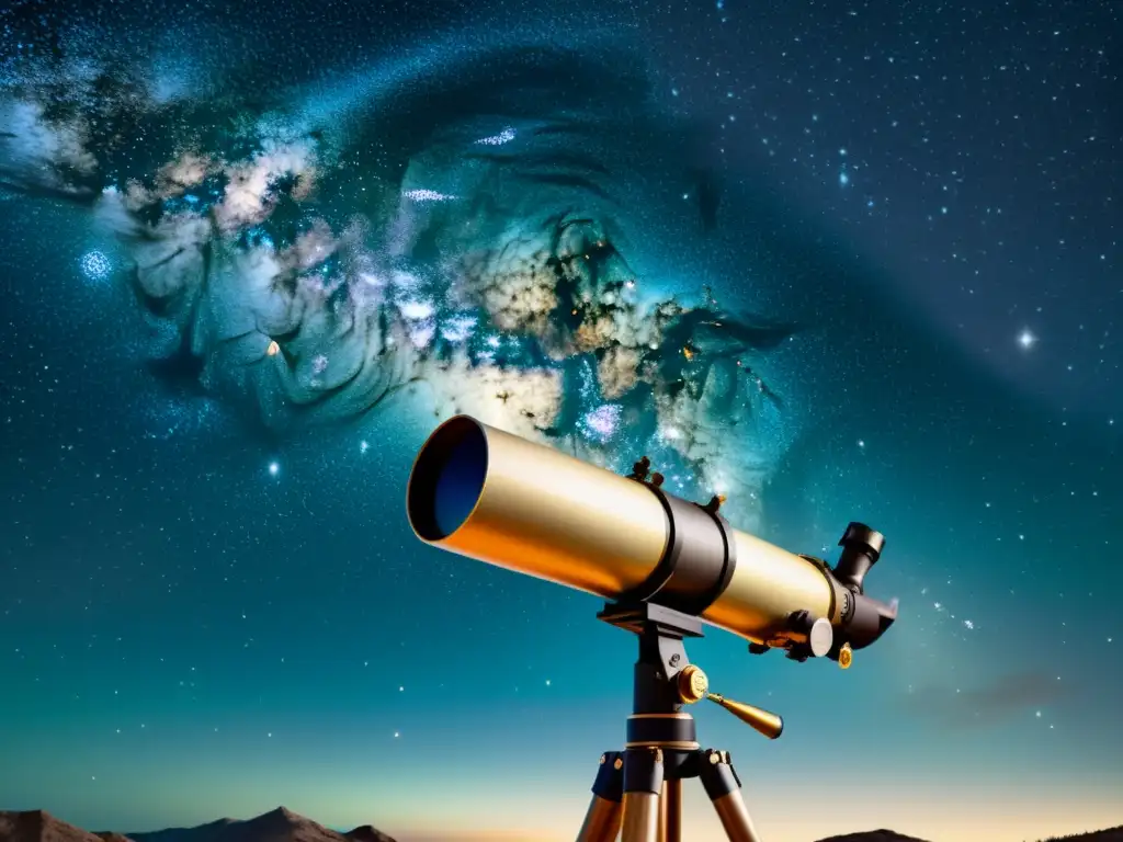 Un telescopio vintage observa las estrellas en una noche estrellada