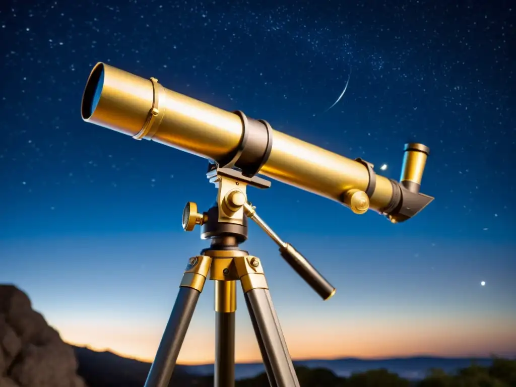 Un telescopio vintage en una noche estrellada, con la palabra clave 'Mejores cámaras astrofotografía telescopio'