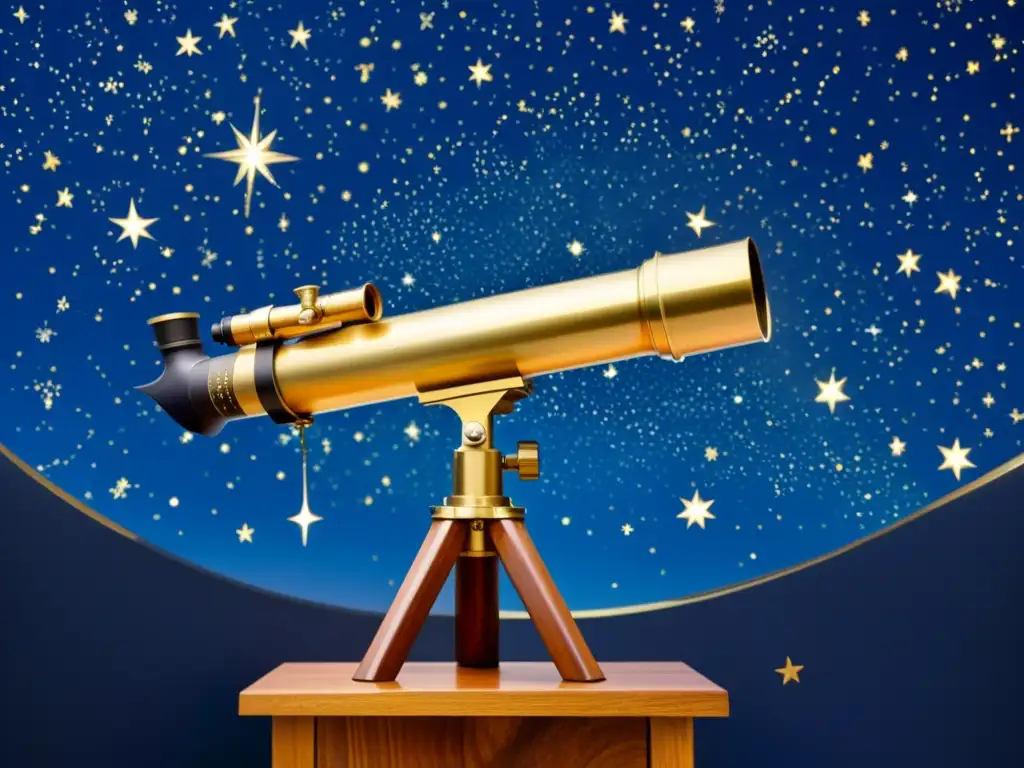 Un telescopio vintage observa una noche estrellada con constelaciones míticas como Orión, la Osa Mayor y Pegaso