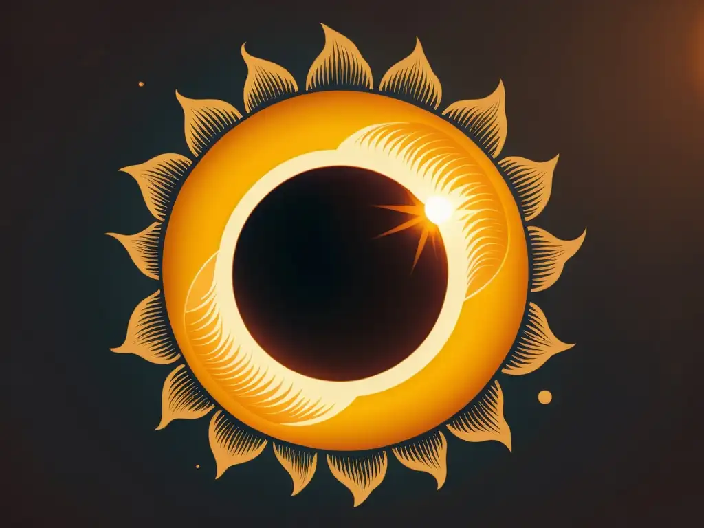 Una ilustración vintage ultra detallada en 8k de un eclipse solar, con la corona del sol y la luna alineándose perfectamente