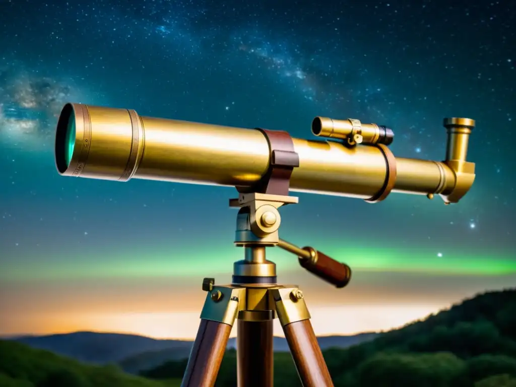 Un viaje estelar: Telescopio antiguo apuntando al cosmos con láser verde