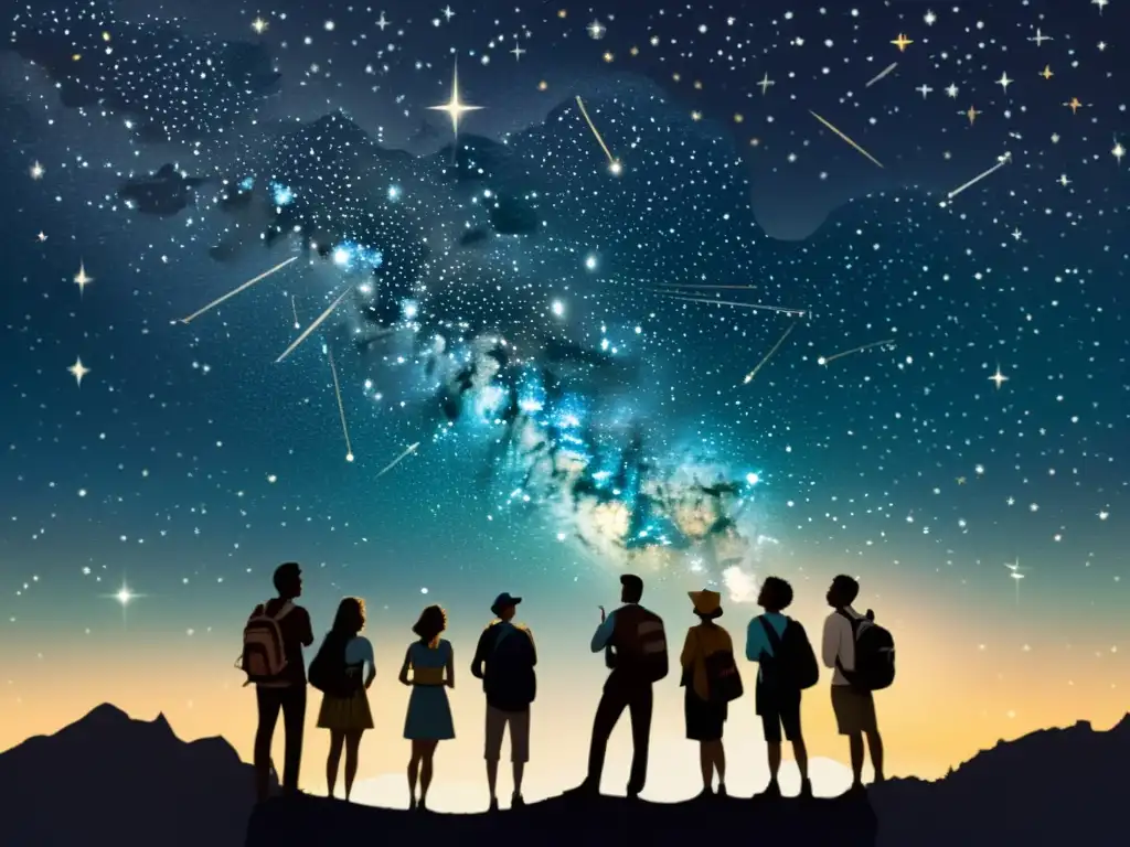 Viajeros siguen constelaciones en el cielo estrellado, guiados por la historia y la maravilla de las estrellas