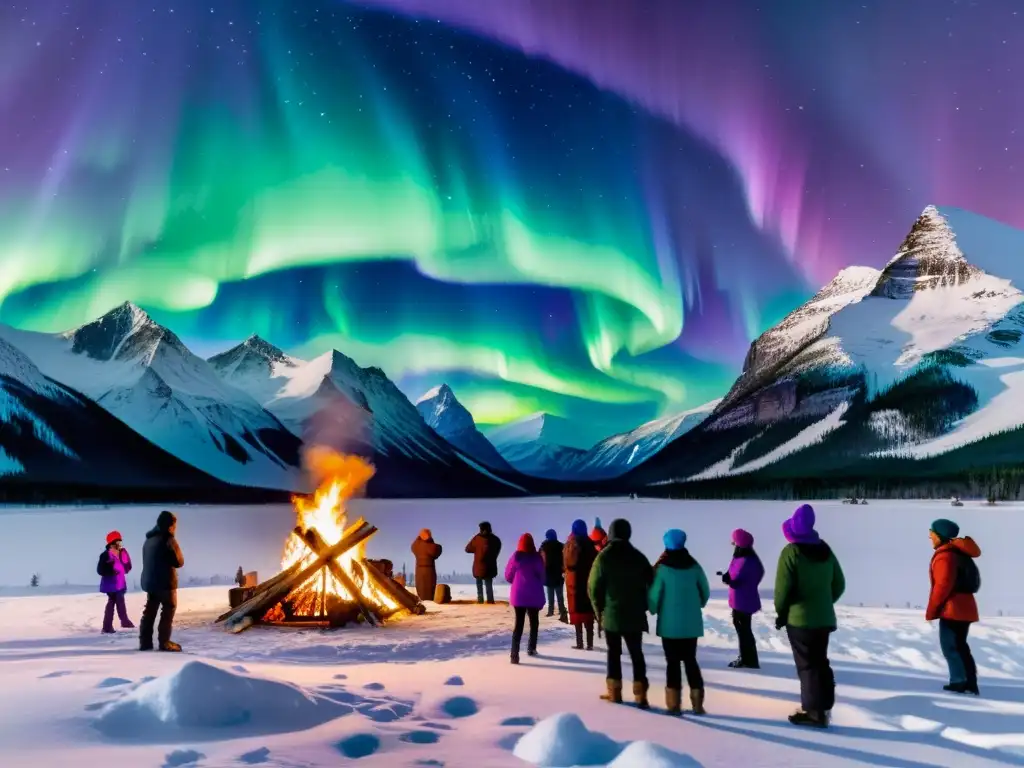 Un vibrante cuadro de la aurora boreal en la noche, con colores danzantes sobre un paisaje nevado