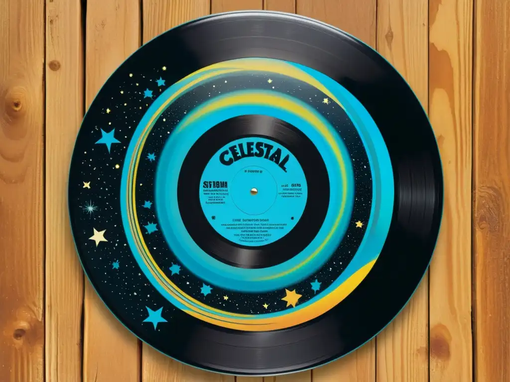 Vinilo vintage con portada celestial evoca la influencia de estrellas en la música y el arte visual