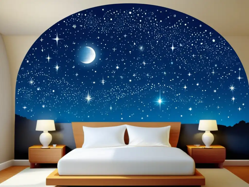 Vinilos decorativos cielos estrellados habitación: Vinilo vintage con detallada representación del cielo nocturno, constelaciones y luna llena