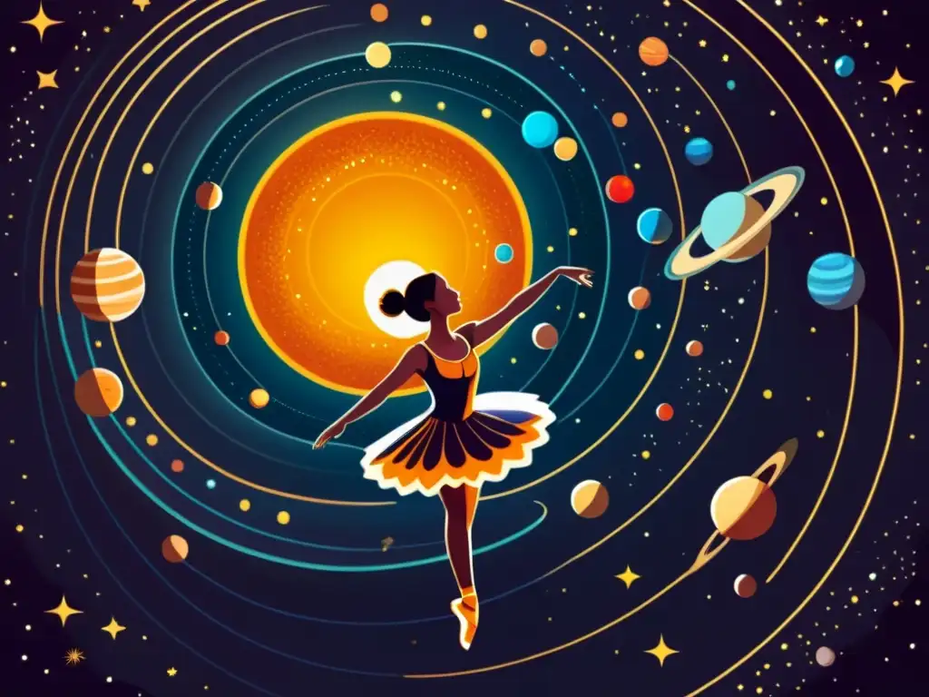 Representación visual del movimiento planetario explicado a través de coreografías de ballet celestial